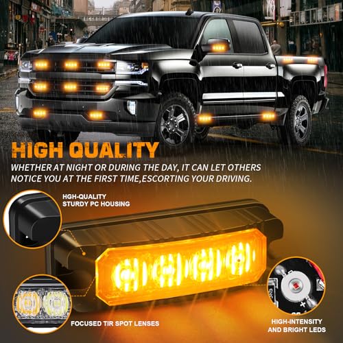 XRIDONSEN 8PCS Sync Grill Strobe Lights 32 LED Amber Lights for Trucks - color: Amber