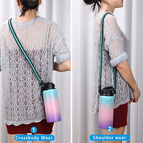 Wongeto Paracord Handle Carrier Holder with Shoulder Strap,Compatible with Hydro Flask Wide Mouth Water Bottles - color: Mint Green/Compass