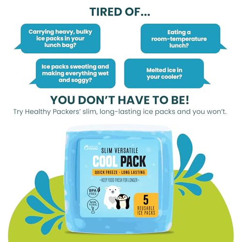Healthy Packers Ice Packs for Lunch Boxes, Slim, Reusable, Clear 5pk Square - color: 5-Pack (Clear)