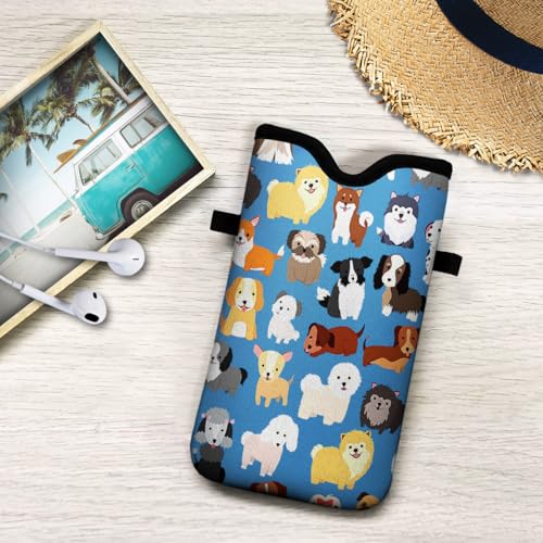Neoprene Cell Phone Pouch 7.5 X 4.3 in Cloth Mobile Protection Case Bag with Crossbody Strap Neck Lanyard Cell Phone Case Cute Animal Dogs - color: Cute Animal Dogs