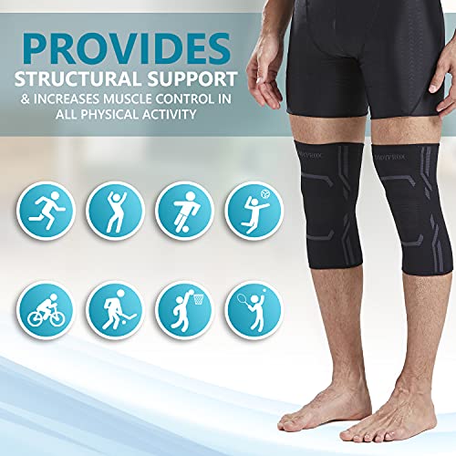 Bodyprox Knee Compression Sleeve for Men and Women (2 Pack), Knee Support Brace for Running and Work out (X-Large)… - size: X-Large