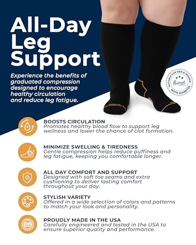 Pembrook Plus Size Compression Socks for Women Wide Calf - 3 Pairs, 20-30mmHg Extra Wide Calf Compression Socks, Up to 4XL - color: Black With Copper - 3 Pairs, size: XX-Large