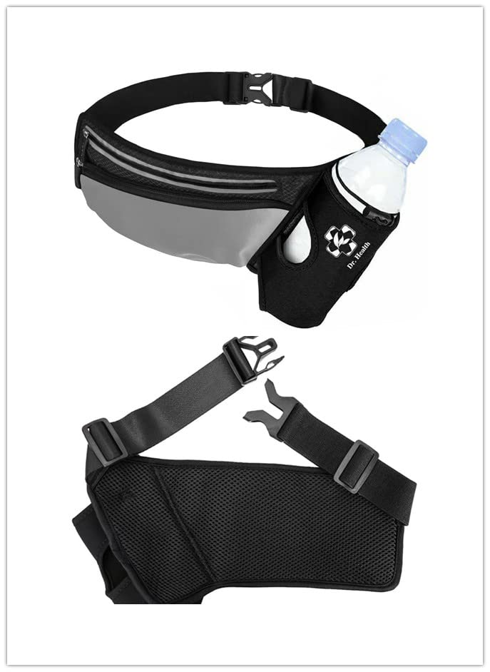 Running Belt Sport Waist Pack/Pouch w/Water Bottle Holder Hydration Fanny Pack Reflective Stripes Cellphone Storage Earphone hole for Dog walker Hiking Travel Adjustable Women/Men (Silver Gray) - color: Silver Gray