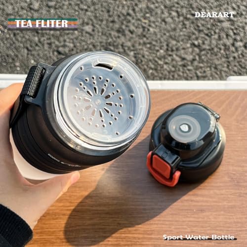 DEARART Sport Water Bottle with Locked Button, Frosted Bottle 100% Leakproof No Straw Silicone Anti Slip Ring, Suit Sport Office School Travel Yoga Gym for Women Men, 30oz, Black - color: Black