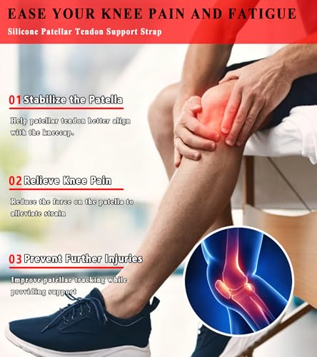 2 Pcs Silicone Patellar Tendon Support Strap, Knee Brace for Knee Pain Relief, Patella Band for Basketball, Jumpers Knee, Tendonitis, Running (Black) - color: Black
