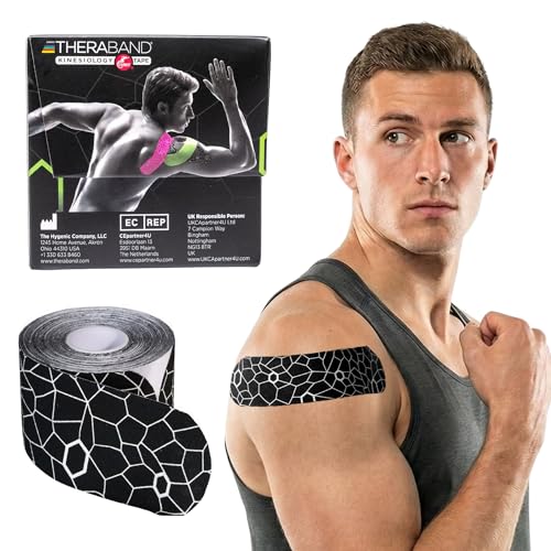 THERABAND Kinesiology Tape for Shoulder, Back & Knee, 2", Black/White - color: Black/White