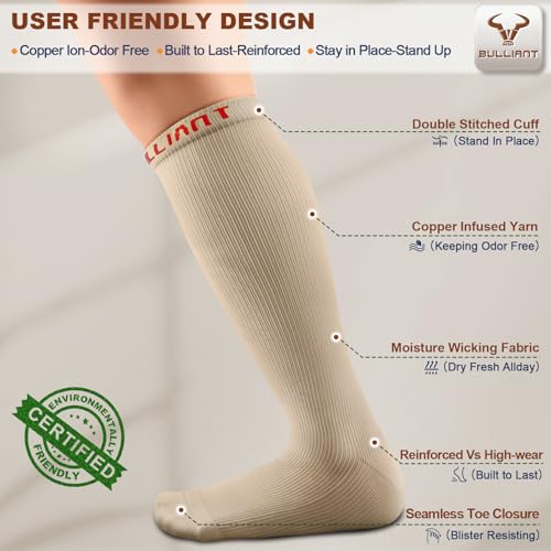 BULLIANT Men's Cushioned Compression Knee High Sports Recovery Socks 3Pack - color: 3pairs-nude7958, size: Small-Medium