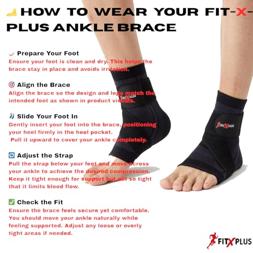 FIT-X-PLUS Medium Ankle Brace for Men & Women (Pair) – Compression Ankle Support Sleeve for Sports, Running, Gym, Walking, Workout, Basketball & Daily Activities, Black - size: Medium