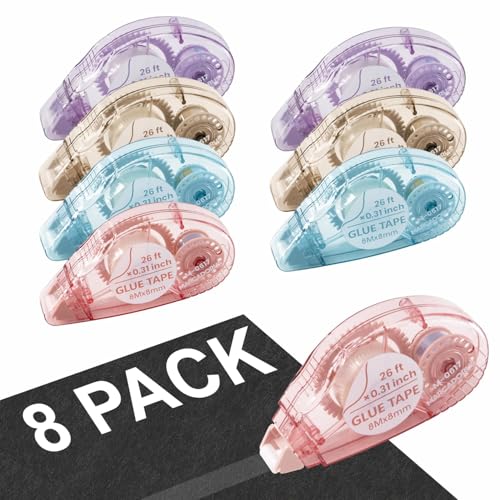 MARCADORUS Glue Tape Roller, Double Sided Scrapbook Tape, 208 Ft Total - size: 26 Ft x 0.31 In : 8 Pack