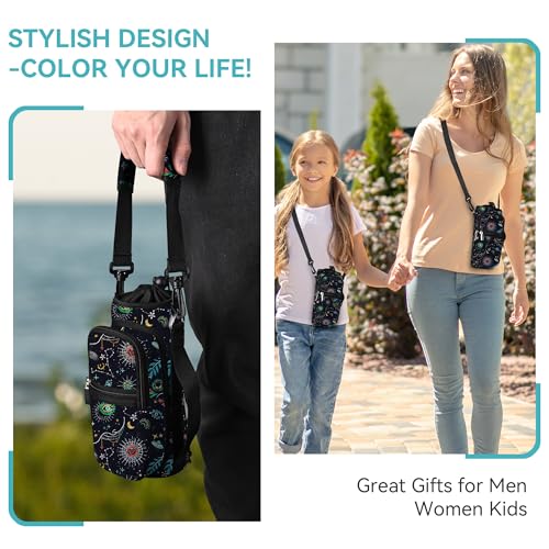 AUPET Water Bottle Sling Bag Sleeve Holder Carrier 25/32/40/64 oz,Insulated Crossbody Water Bottle Case Cover with Strap and Pockets for Men/Women Walking Hiking - color: Mystical Cosmic, size: 40oz