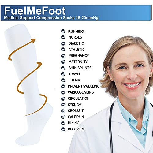 FuelMeFoot 3 Pack Copper Compression Socks - Compression Socks Women & Men Circulation - Best for Medical,Running,Athletic - color: 01 White-classic, size: Small-Medium