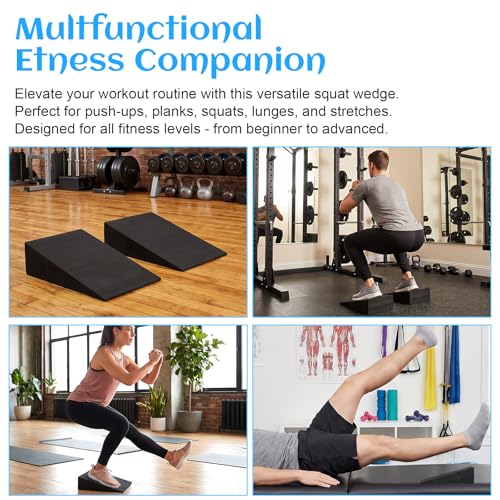 4 Pcs Foam Wedge Squat Wedges for Yoga - 9"L x 5.9"W x 2.4"H EVA Foam Incline Slant Boards for Calf Stretching, Squats, Workout & Exercise