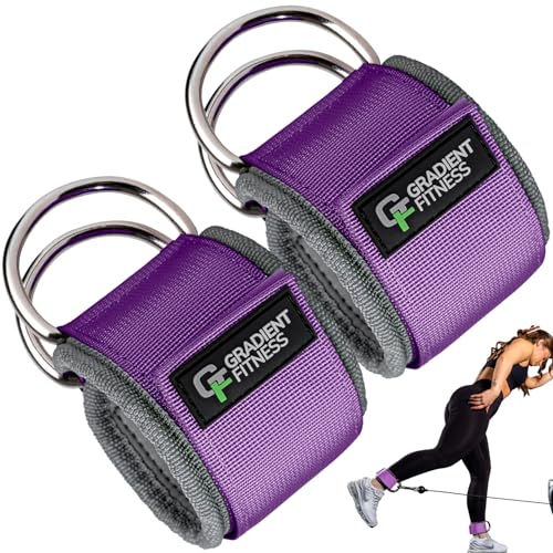 Ankle Straps for Cable Machines, Adjustable, 2 Pack - style: Purple / Gray 2 D-Rings