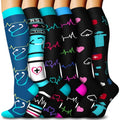 6 Pairs Compression Socks for Women & Men 15-20mmHg Knee High Socks - color: 06 - Black Nurse, size: Large-X-Large