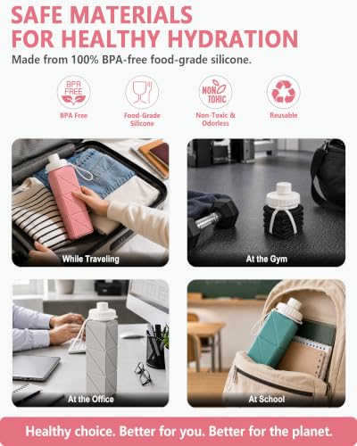 BEAUTAIL Collapsible Water Bottles 21oz/610mL, Silicone Travel Water Bottle - color: Starlight+Pink+Blue+Dark Blue+Black