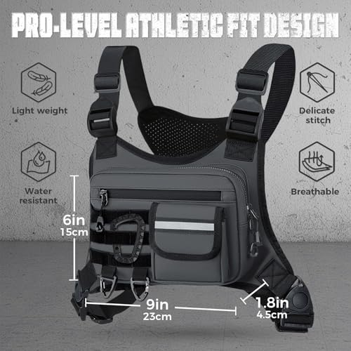 Muserise Outdoor Chest Bag For Men, EDC Chest Pack With Built-In Phone Holder, Lightweight Chest Rig Pouch - color: Gray New