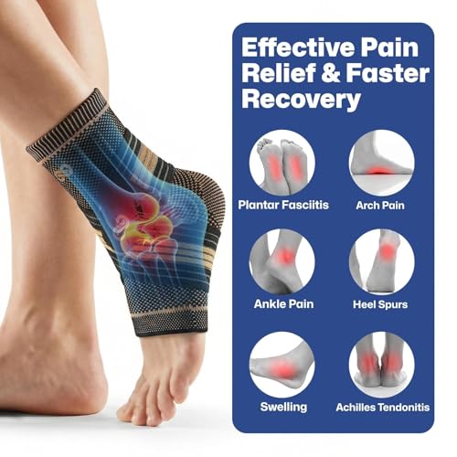 PAPLUS Ankle Brace for Women & Men, Copper Infused Foot Compression Sleeve - size: Large
