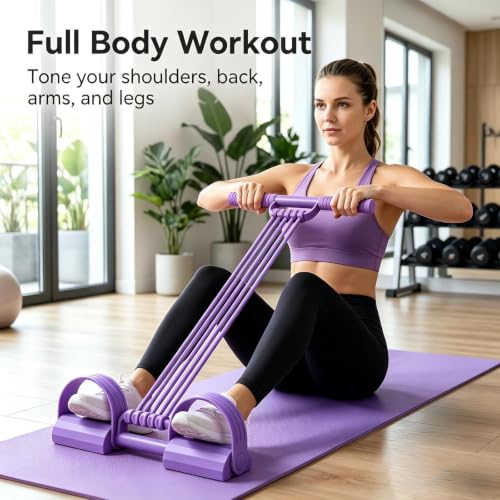 3-in-1 Adjustable Foot Pedal Resistance Band, 10 -Tube Elastic Band - color: Purple