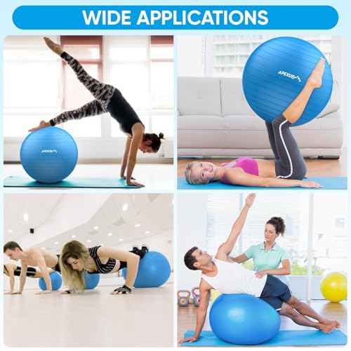 APEXUP Yoga Ball, 660 lbs Anti-Burst Exercise Ball with Pump, 5 Sizes - color: Blue, size: M (19"~22") 55cm