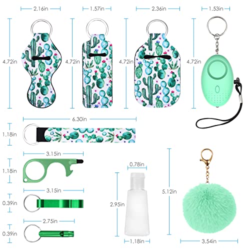 AMIR Safety Keychain Set for Women and Kids, 10 Pcs Safety Keychain Accessories with Sound Personal Alarm, Whistle and Pom - color: Green