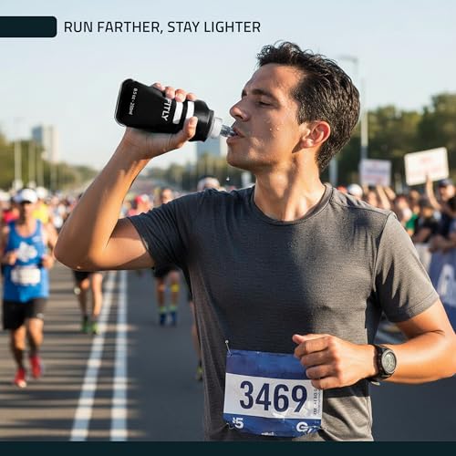 FITLY Soft Flask Running Water Bottle - Collapsible Hydration Flask - color: Black, size: 8.5 Ounces