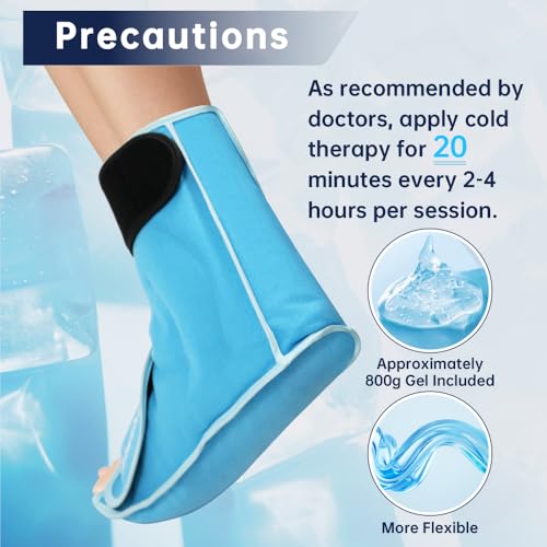 Ankle Ice Pack Wrap for Foot Heel Swelling Pain Relief, Reusable Large Hot Cold Gel Pack for Sprained Ankle, Achilles Tendonitis, Arthritis, Plantar Fasciitis, Post-Surgery, Sports Injury(Blue,1PCS) - color: Light Blue