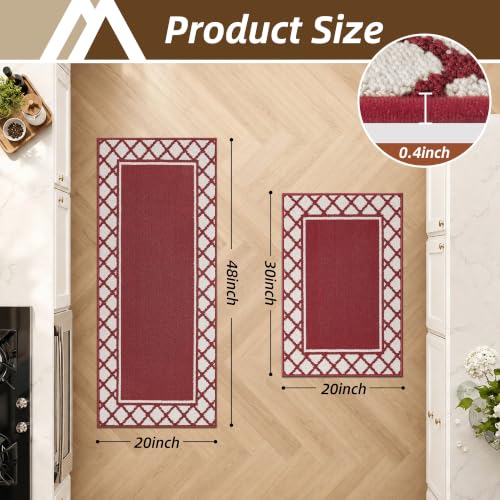 COSY HOMEER Washable Kitchen Rugs Sets of 2 Non-Slip Kitchen Mats,Red - color: Red, size: 20"x30" + 20"x48"