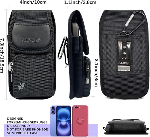 Nylon Phone Holster with Zipper Pocket, Belt Clip Pouch for iPhone 17 16 15 14 Pro Max & Plus