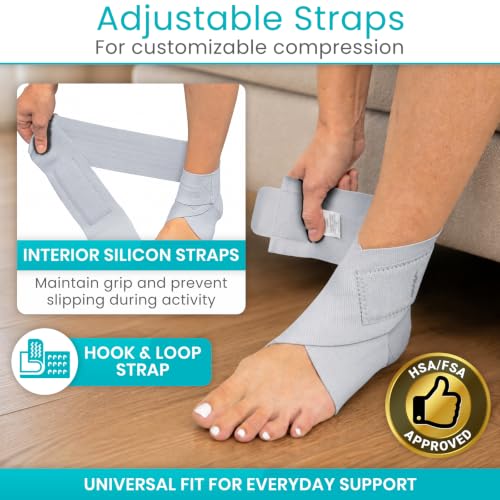 Vive Ankle Wrap (2 Pack) - Strap Heel Brace Stabilizer for Sprained Foot - color: Gray