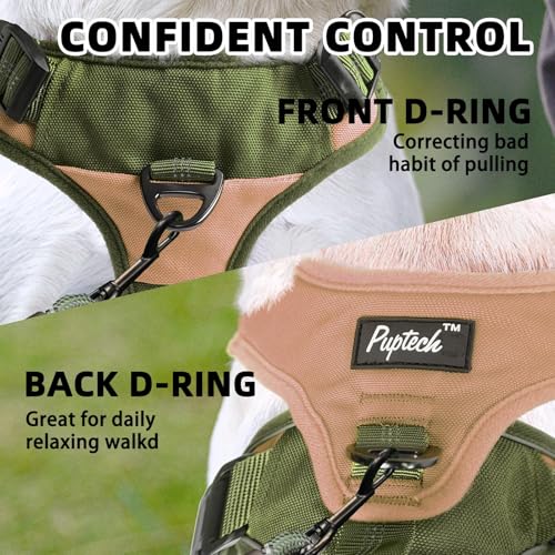 PUPTECK Escape Proof Dog Harness and Leash Set Upgraded No Pull Reflective Dog Vest with Lift Handle, Easy Control Pet Harness for Medium Large Dogs Training Walking Running, Green, M - color: Green/khaki, size: Medium