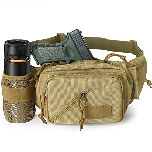 Concealed Carry Pistol Waist bag Tactical Conceal Carry Pistol Bag Fanny Packs Handgun Holster Pouch with Bottle&Gun Holder Fits 1911 Glock etc - color: Khaki
