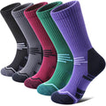 FNOVCO Women's Hiking Walking Running Crew Socks Thick Cushioned Athletic Compression Socks 5 Pairs - color: Multicolor 03, size: 9-11