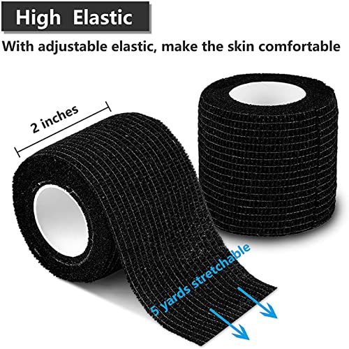 Self-Adherent Grip Tape Wrap - Lyuxzad 24 Pack Cohesive Bandage Wrap 2" x 5 Yards Machine Wrap Cover Elastic Bandage Rolls Self Adhesive Tape Strong Sports Tape Black Bandage Rolls Athletic Tape - size: 24pcs