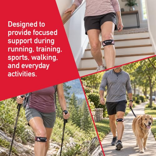 MUELLER Sports Medicine Advanced Patella Strap for Men and Women, Knee Compression and Pain Relief Support, Ideal for Osgood-Schlatter's, Runner's Knee, Patellar Tendinitis, Black, One Size