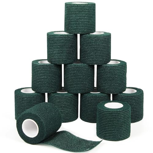 12Pcs Self Adhesive Bandage Wrap 2inch x 5 Yards Elastic Bandage Wrap Sport - color: Army Green, size: 12Pcs