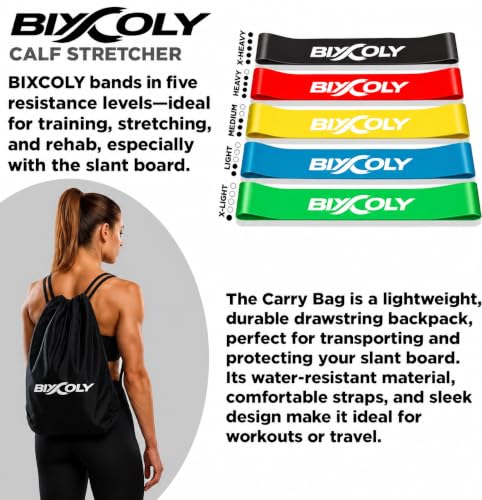 Calf Stretch Board I Slant Board For Calf Stretching & Calf Raise Block for Relief of Plantar Fasciitis, Achilles Tendonitis & Calf Tightness | Calf Stretcher with 5 Resistance Bands & Carry Bag I Ankle Balance Board & Ankle Exerciser Strengthener