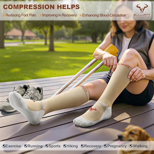 BULLIANT Men's Cushioned Compression Knee High Sports Recovery Socks 3Pack - color: 3pairs-nude8395, size: Small-Medium