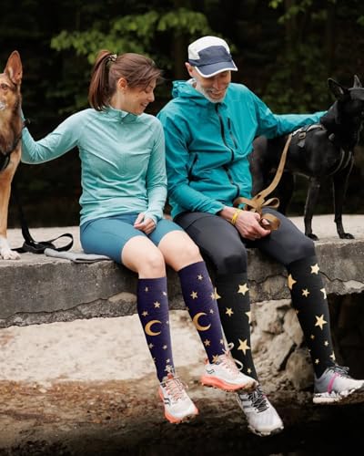 Bamboo Viscose Compression Socks for Women Men - color: Moon and Stars, size: XX-Large