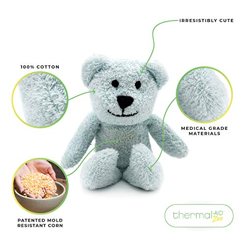 Thermal-Aid Zoo Mini — (Buckley the Blue Bear) — Mold-Resistant, Washable Hot & Cold Pack for Kids — Heating and Cooling Pad with Natural Corn Filling — Reusable Plush Toy - size: Mini Blue Bear