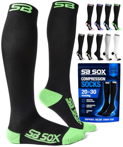 SB SOX Compression Socks for Men & Women (20-30mmHg) - color: Black/Green, size: Medium