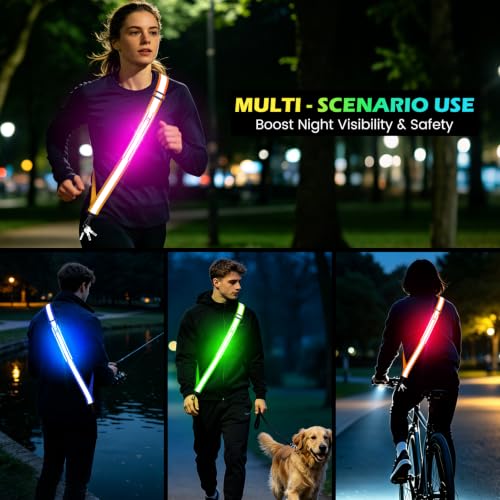 Fokia Kunbio LED Reflective Running Gear High Visibility Reflective Belt Sash with Armband for Walking at Night,Adjustable Running Safety Gear Light Up Running Belt for Runners Walkers Men Women - color: Orange