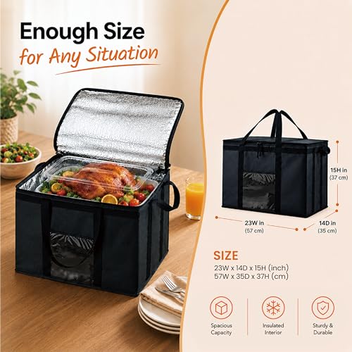 NZ home Insulated Food Delivery Bag, Grocery Cooler & Catering Tote - color: Black, size: 3XL