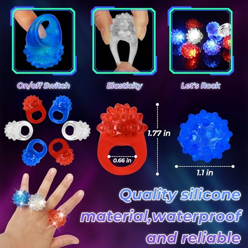 50 Pcs Light Up Rings Flashing LED Rubber Finger Rings for Carnival, July 4th, Halloween, Christmas, Concert, Goodie Bag Fillers, Raves - color: Red Blue White