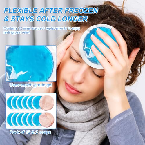 Small Round Ice Packs for Injuries, 12 Pack Soft Cosmetic Ice Packs for Face, Reusable Hot Cold Gel Pack Circular Cold Compress with 2 Wrap for Pain Relief, Toothaches, Breast Surgery, Wisdom Teeth - style: Small Round Ice Packs-4" X 4"