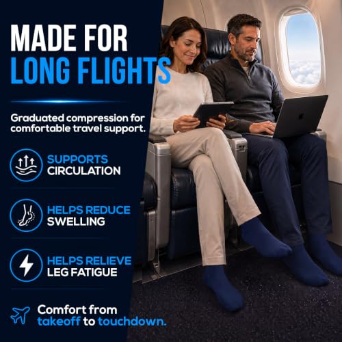 SB SOX Lite Compression Socks for Flying (15–20 mmHg) - color: Solid Navy, size: L/XL