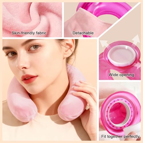 U-Shaped Hot Water Bottle with Fleece Cover 850ML Hot & Cold Water Bag Therapy Heating Pad for Pain Relief Neck Shoulder Hand Warmer Relaxing Protection Pink - color: Pink