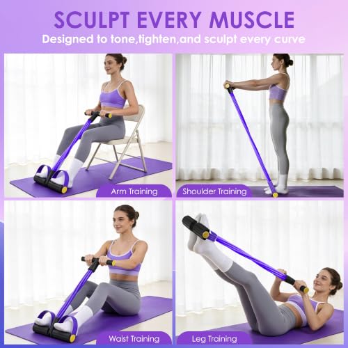 Pedal Resistance Band with Handle, Foot Pedal Resistance Band for Women, Multifunction Exercise Bands for Home Gym Full Body & Working Out - color: gray-pink