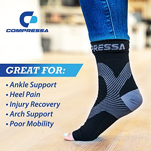 Compressa Compression Socks for Women & Men - Ankle Compression Sleeve with Premium Non-Slip Support Joint Pain, Muscle Recovery, Arthritis Relief, Injury Recovery, & More (1 Pair - Open Toe)