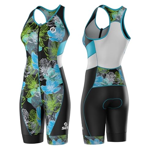 SLS3 Triathlon Suits Women - Sleeveless Pro Trisuit with Comfy Tri Chamois - color: Blue Ocean Blooms, size: X-Small