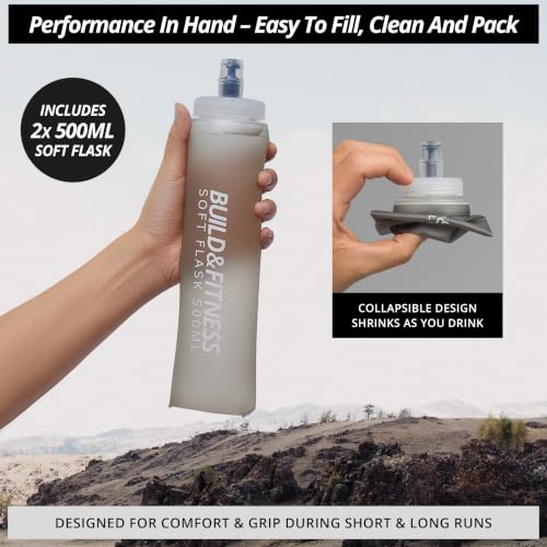 Build & Fitness LITEVEST Running Vest with 2X 500ml Soft Flasks – 7 Pockets, Lightweight, Breathable Hydration Vest – Premium, Secure, Comfort & Style for Training, Trails, Marathons & Everyday Runs - size: XS / S